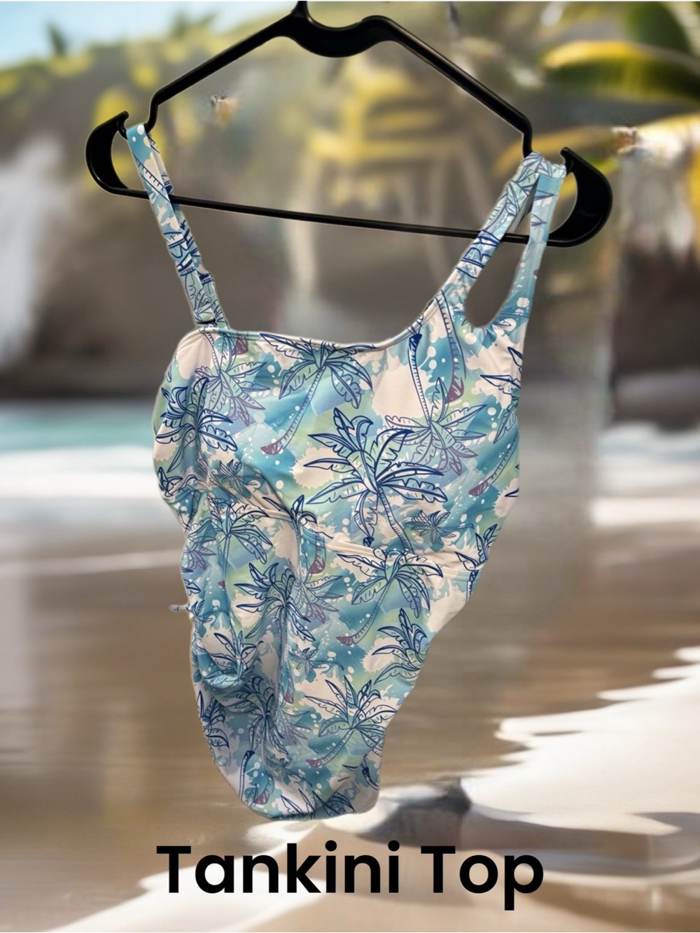 Amazon Blue and White Tropical Palm Tankini Top